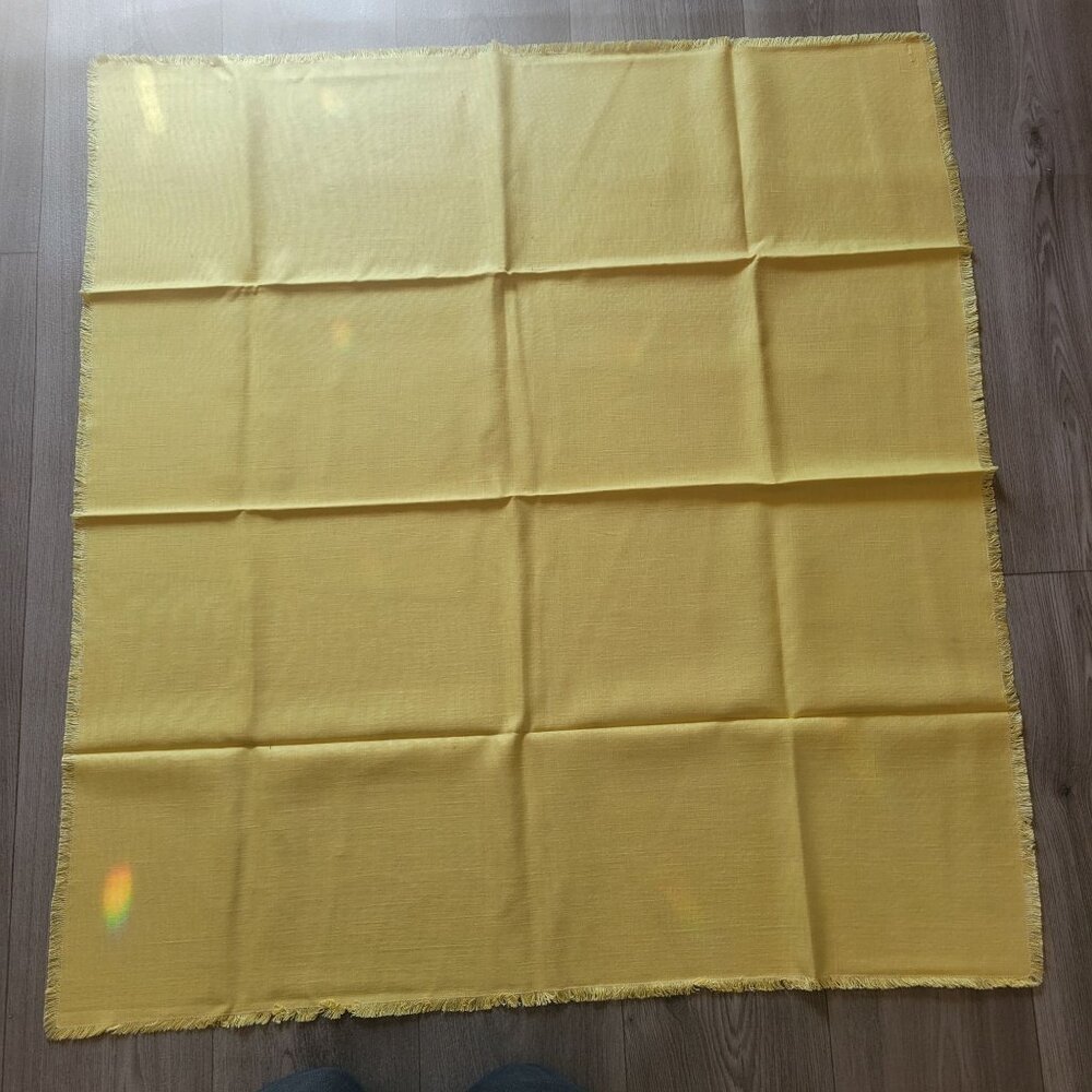 Yellow Square Cotton Tablecloth With Fringed Edges 36" X 36"